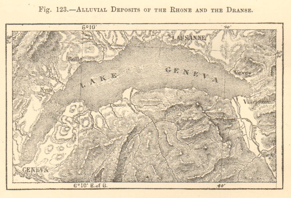 Rhone & Dranse alluvial deposits. Haute-Savoie Lake Geneva SMALL sketch map 1886